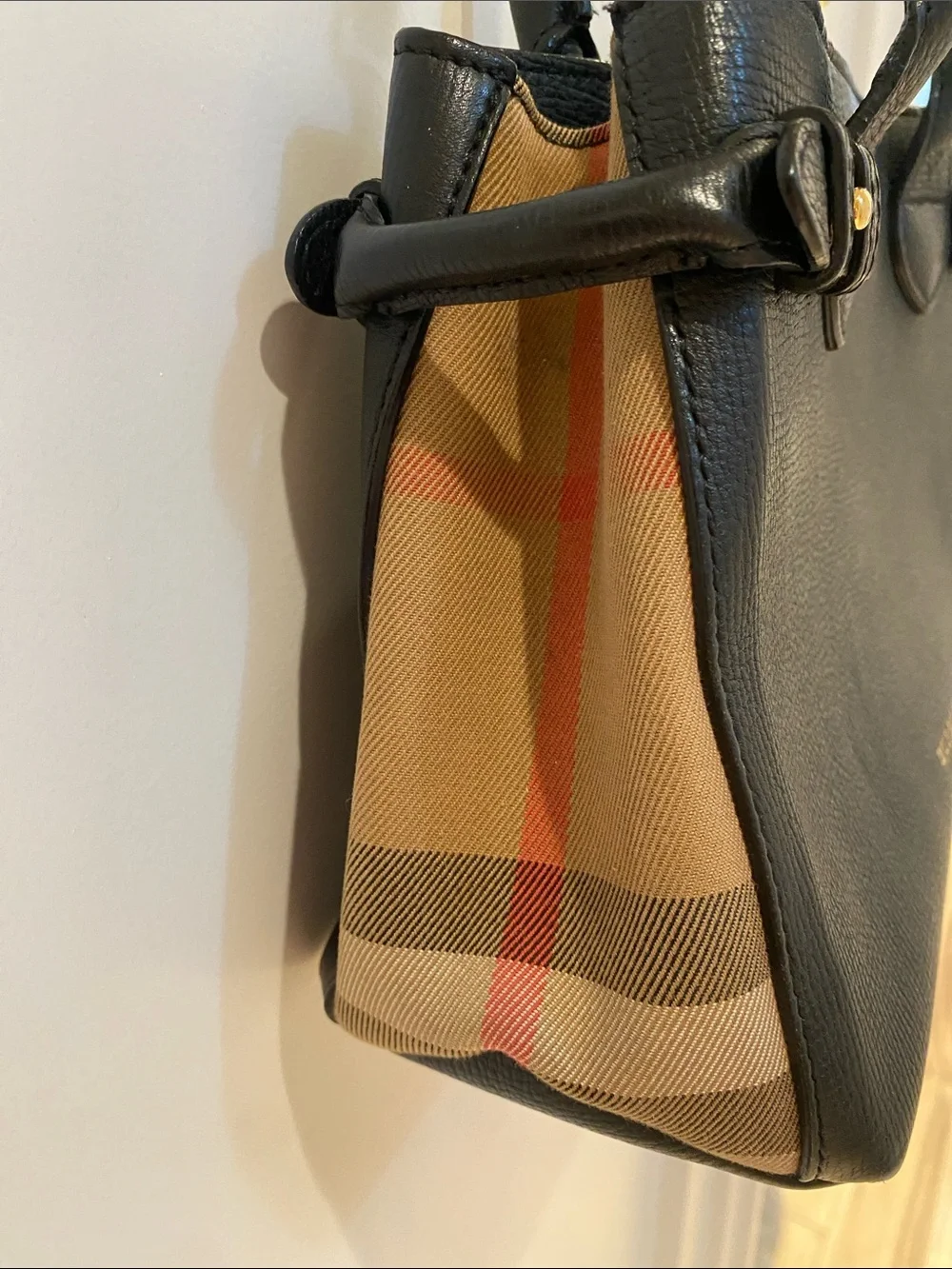 Burberry Black Leather Satchel with Tan Side Panels